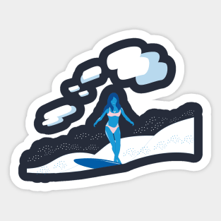 Blue Lady Surfing Sticker